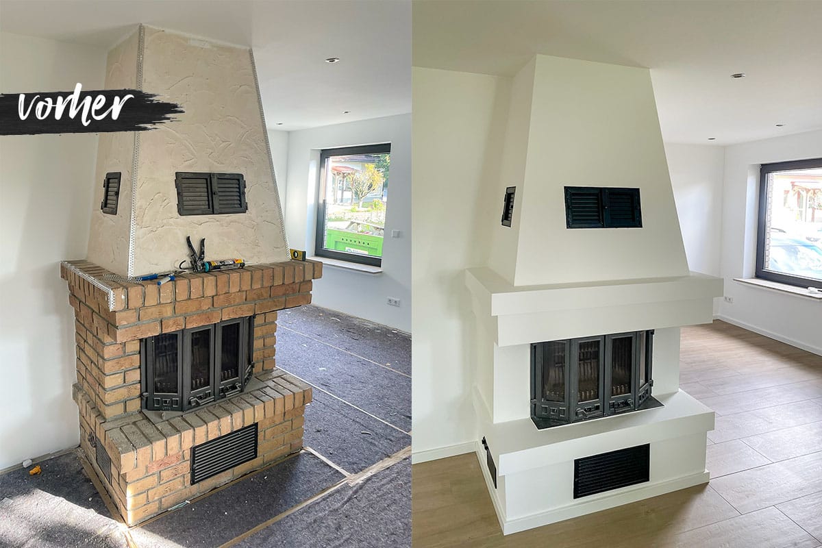 Vorher und Nachher eines Kamins im Privatbereich